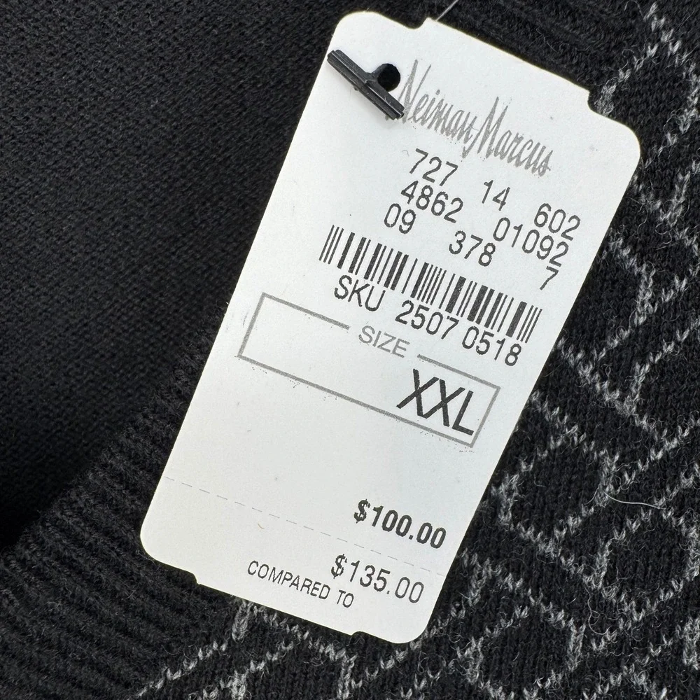 Neiman Marcus‎ XXL Mens Sweater Vest Wool Blend Geometric Black Gray Knit